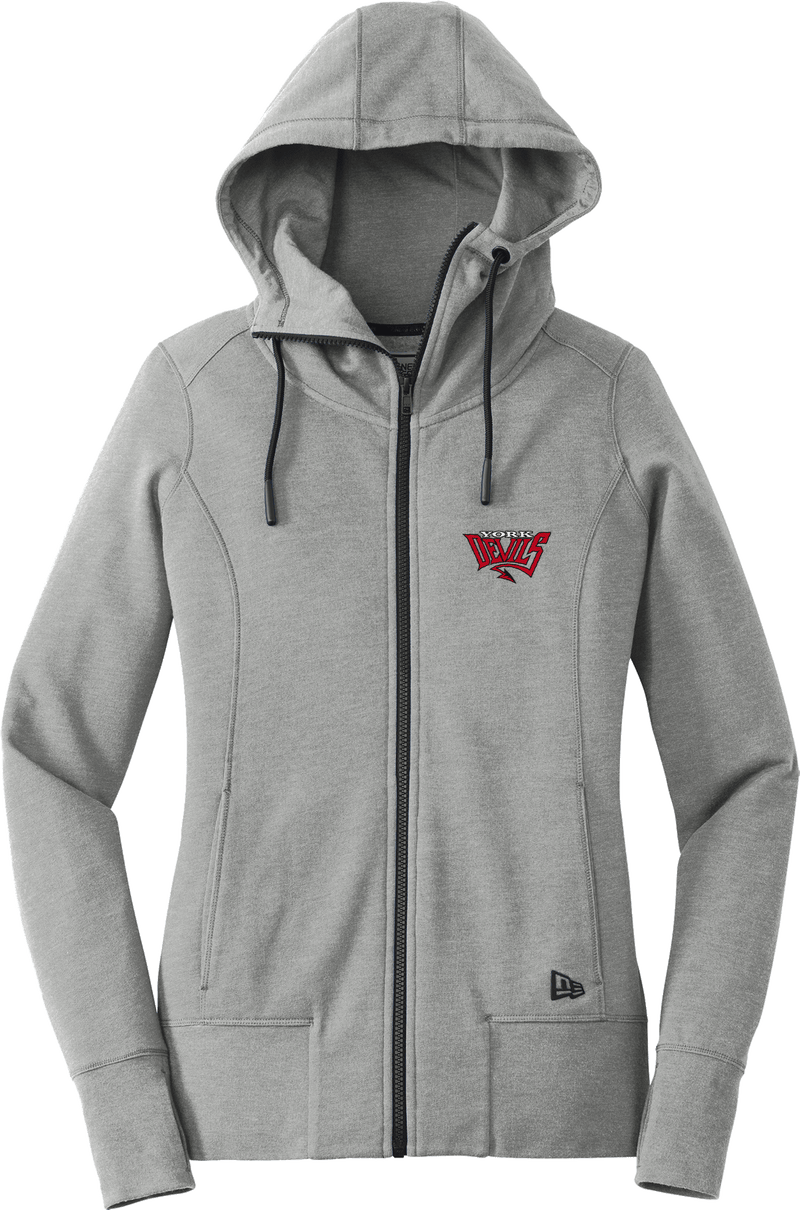 York Devils New Era Ladies Tri-Blend Fleece Full-Zip Hoodie