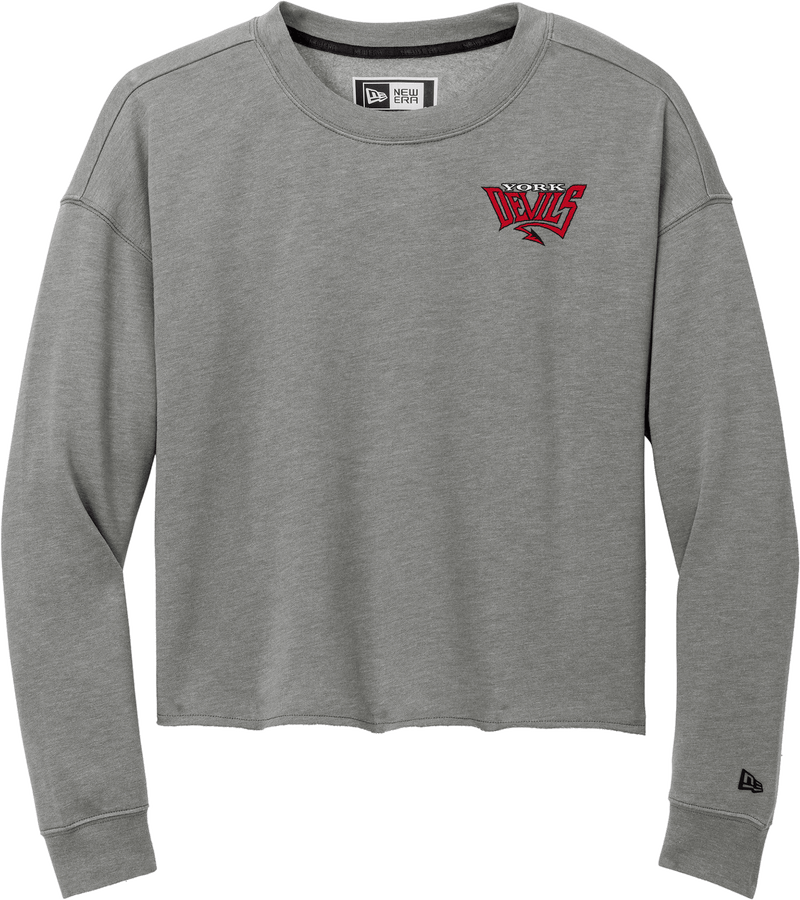 York Devils New Era Ladies Tri-Blend Fleece Crop Crew